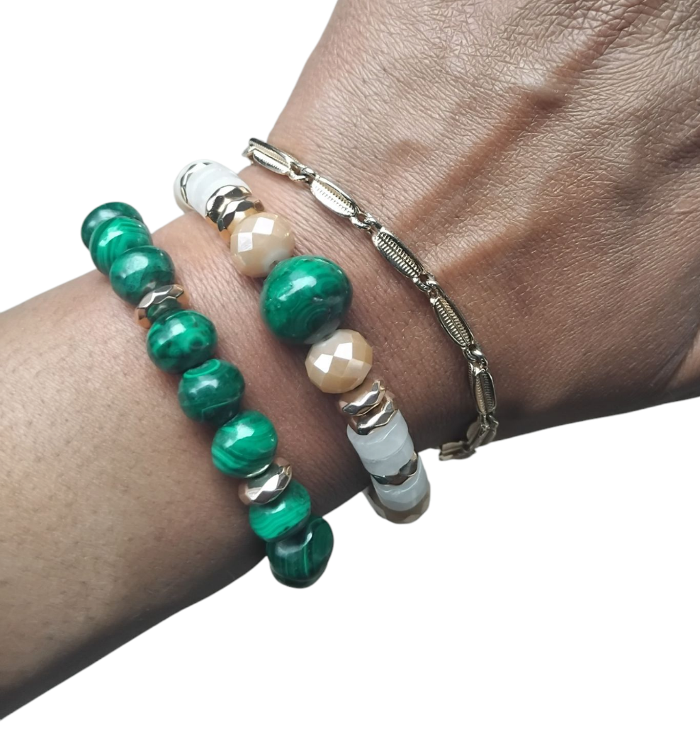Ele beige quartz and malachite bracelet