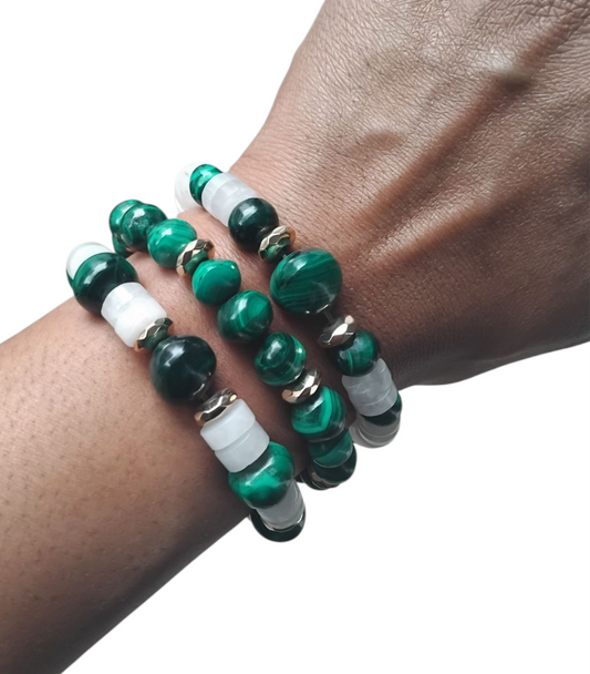 Sa quartz and malachite bracelet