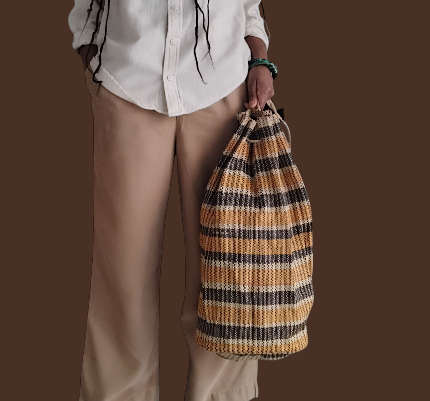 Campagne raffia beach bag yellow, black and beige