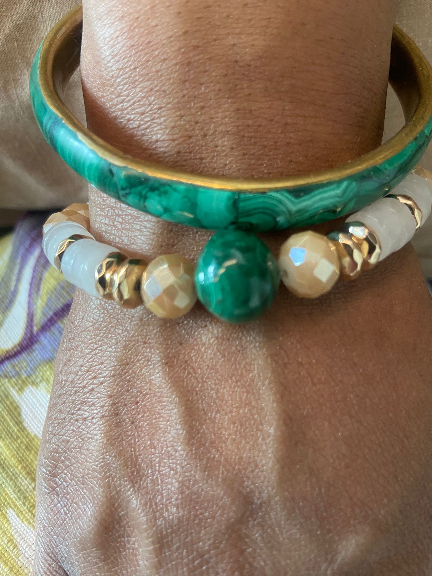Ele beige quartz and malachite bracelet