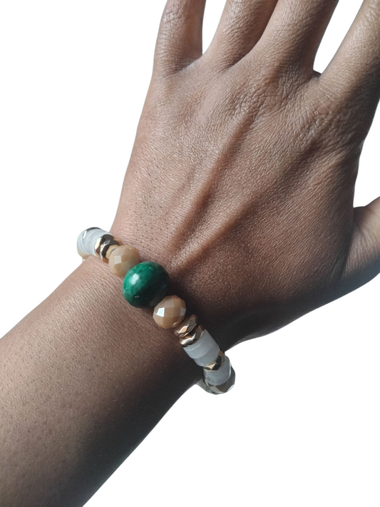 Ele beige quartz and malachite bracelet