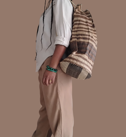 Campagne raffia beach bag light brown and beige