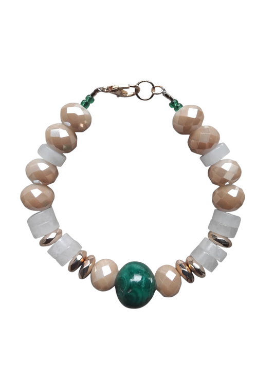 Ele beige quartz and malachite bracelet