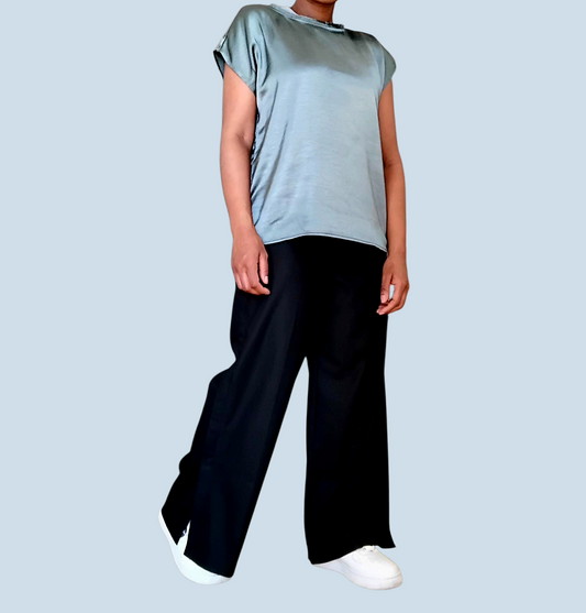 Teal silk oversized blouse