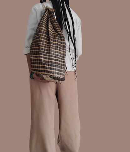 Campagne raffia bag dark brown and beige