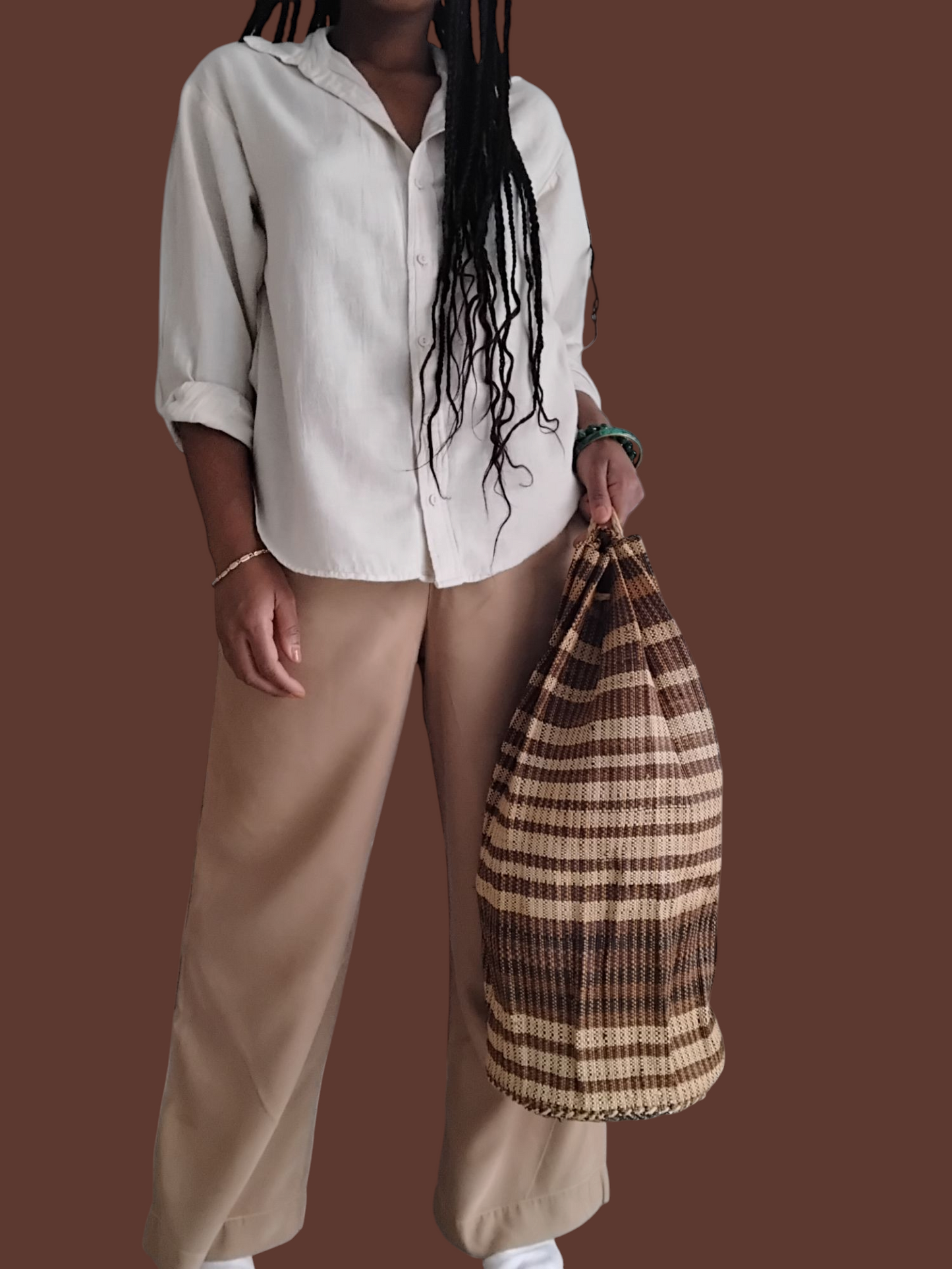 Campagne raffia beach bag light brown and beige
