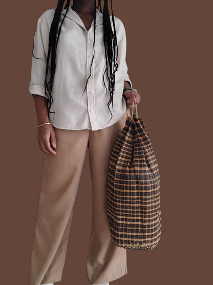 Campagne raffia bag dark brown and beige