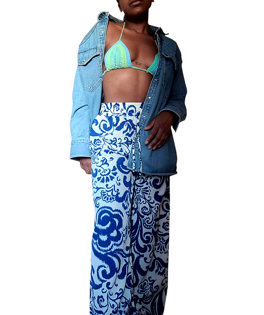 Summer blue floral pants