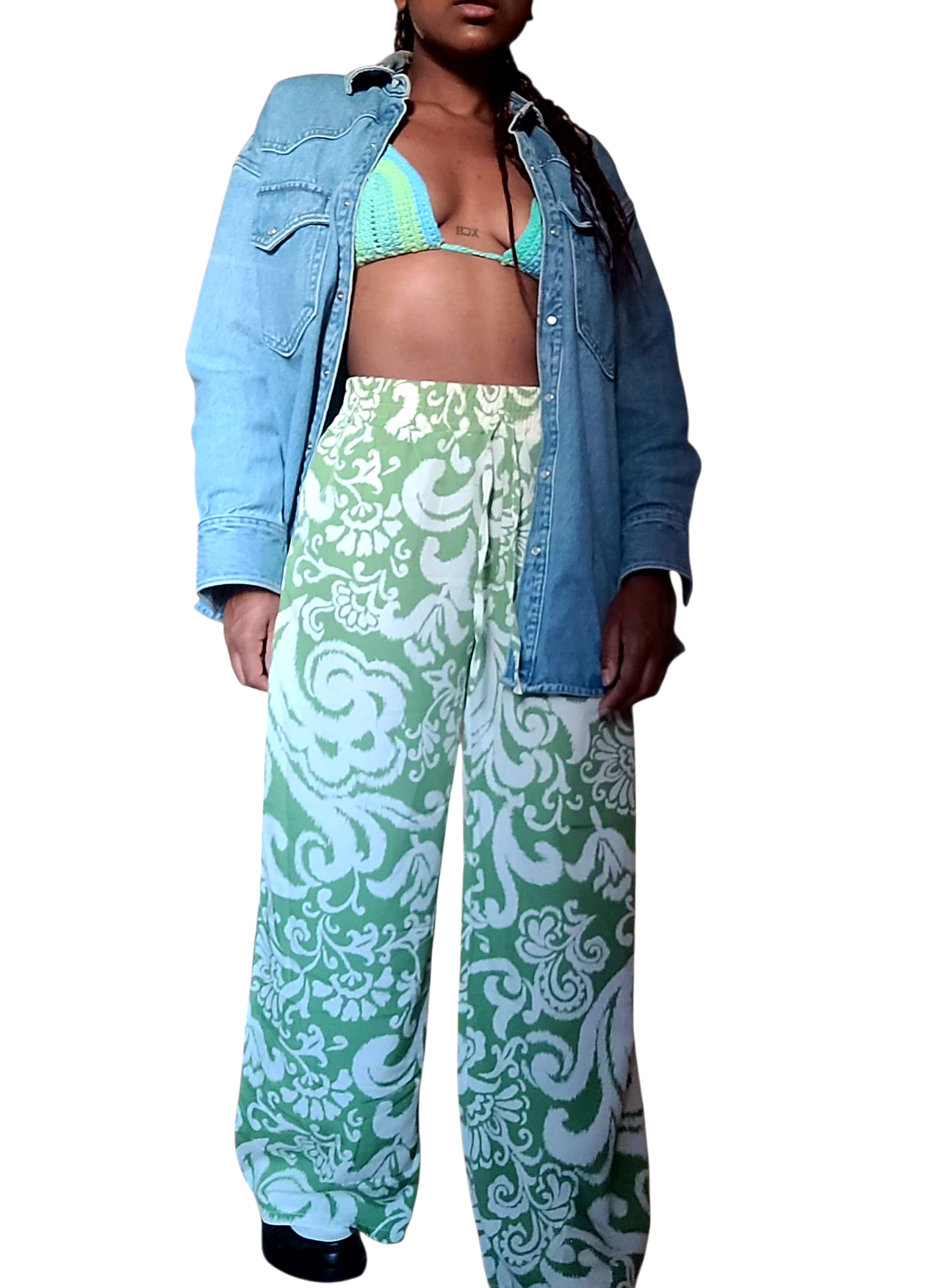 Summer green floral pants