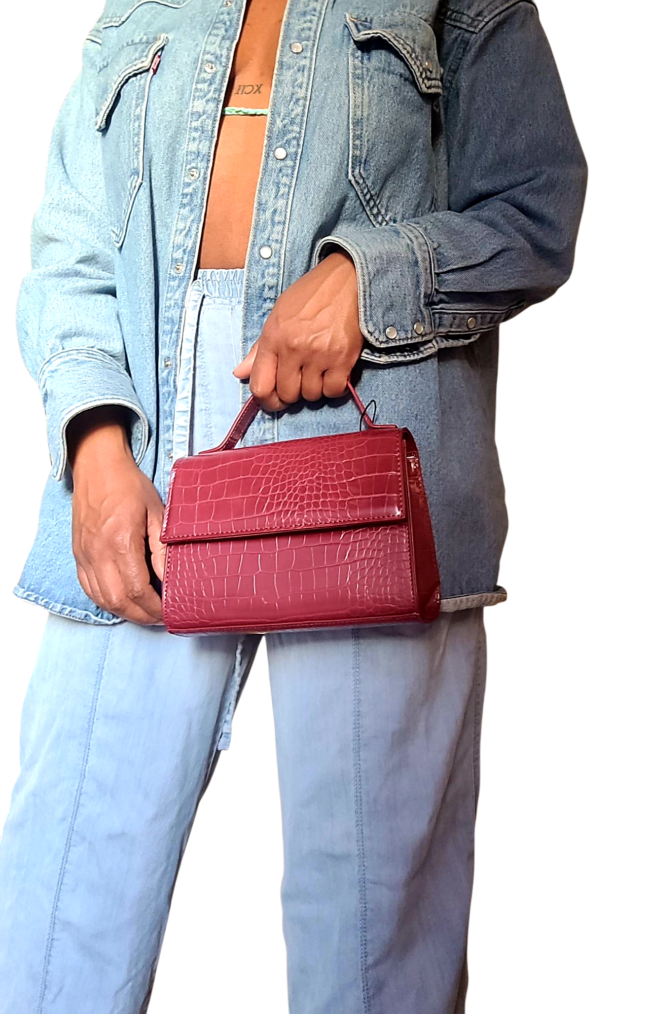 Perron faux leather shoulder clutch